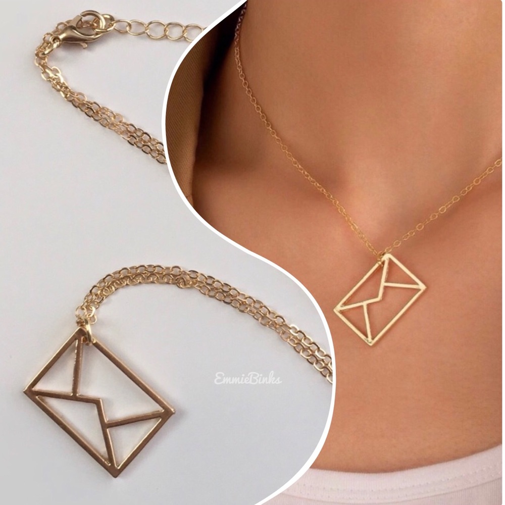 New Golden Envelope Pendant Necklace ~ Poshmark Mailer Merch Charm Necklace